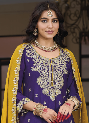 Designer embroidered Chinon silk Palazzo suit for any festival or party event